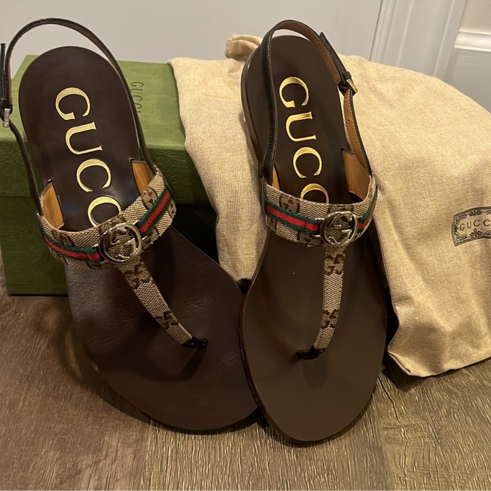 Gucci Women's Interlocking G Web Sandals Sz 38.5